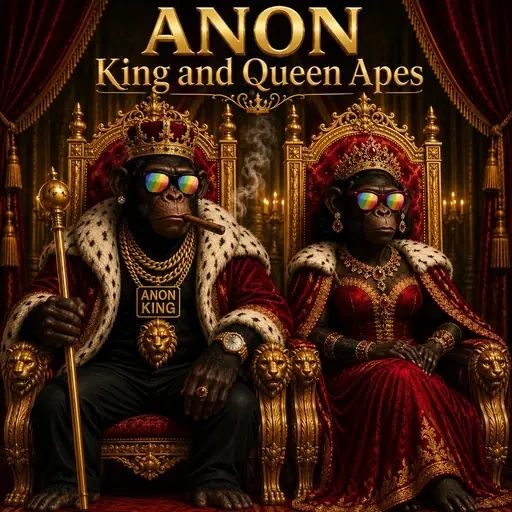 Anon King and Queen Apes: two crowned apes in ermine robes on red thrones