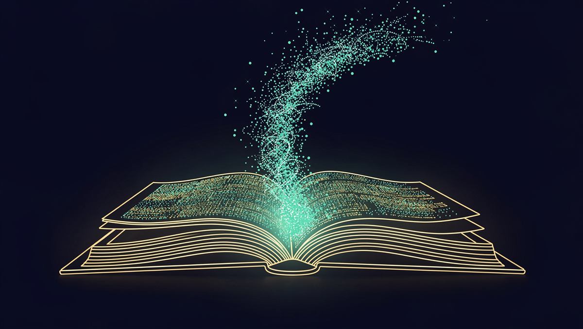 Abstract illustration of a glowing open book