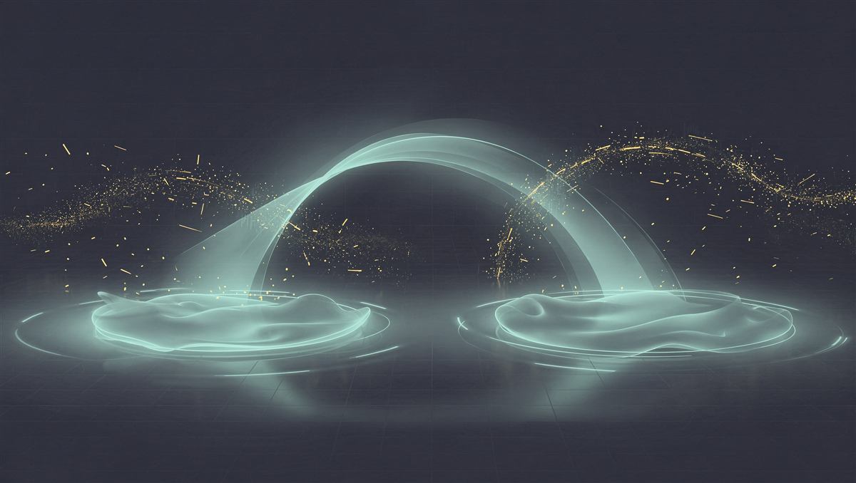 Abstract illustration of two connected liquidity pools