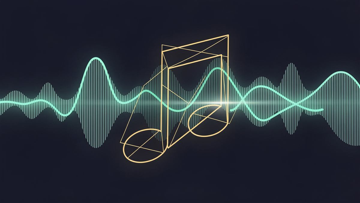 Abstract illustration of a glowing sound waveform and music note